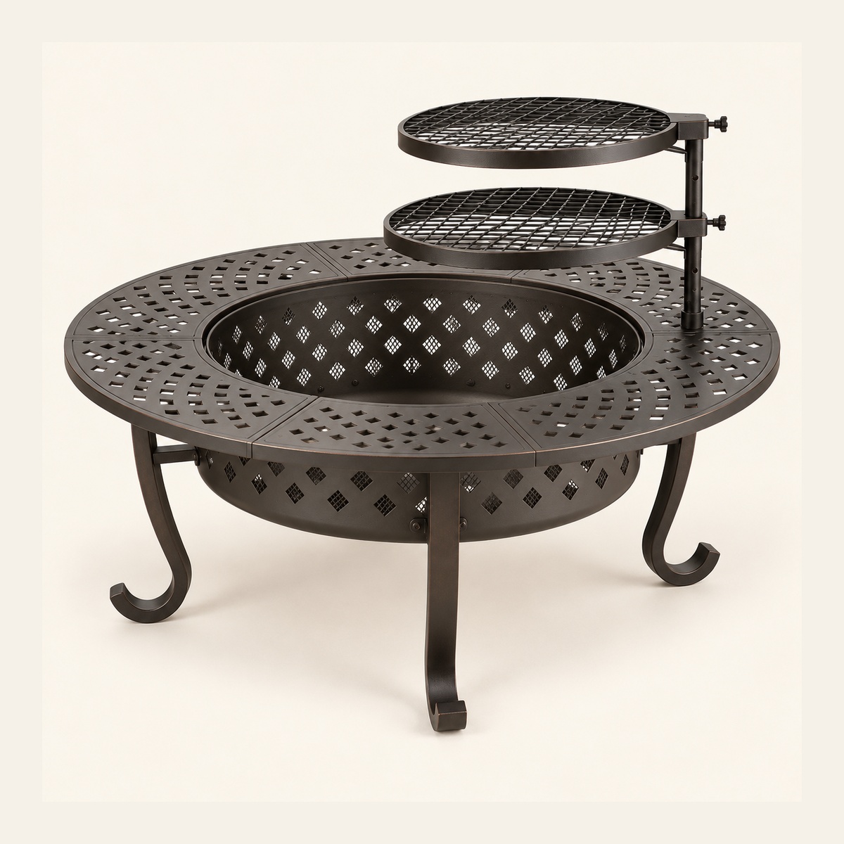 43-inch fire pit table with two swivel grills